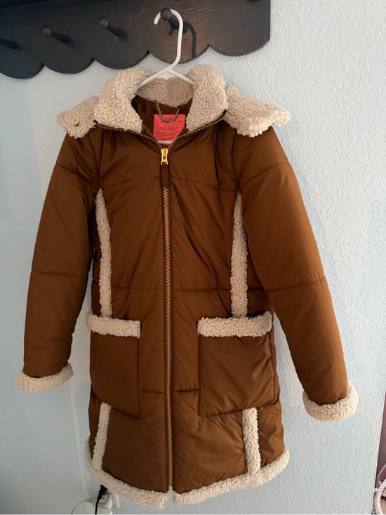 J. Crew Jackets & Blazers - J. Crew Brown Puffer Coat with Cream Sherpa Trim